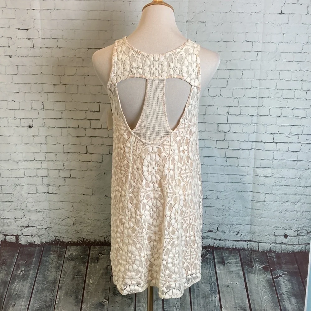 Free People Wallflower Cream Nude Lace Mini Dress Sz XS Feminine Cute Romantic - Picture 6 of 16